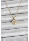 Mey İthalat® 316L Çelik Zincir Gold Renk Yonca Model Kadın Kolye