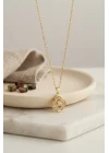 Mey İthalat® 316L Çelik Zincir Gold Renk Zirkon Taşlı Yonca Model Kolye