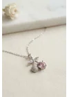 Mey İthalat® 316L Çelik Zincir Gümüş Renk Pembe Kiraz Model Kolye
