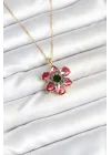 Mey İthalat® 316L Çelik Zincirli Pembe Çiçek Model Kadın Kolye