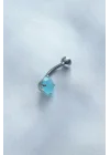 Mey İthalat® 316L Cerrahi Çelik Mavi Taşlı Göbek Piercing