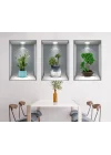 Mey İthalat® 3D Çiçek Vazo Duvar Sticker 3 lü Set GRİ Fon