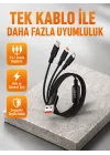Mey İthalat® 3’ü 1 Arada Şarj Kablosu Type-C iOS Android Uyumlu Hızlı ve Güvenli Şarj