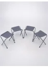 Mey İthalat® 4 Kişilik Katlanabilir Kamp Masası Seti 4 Tabureli 50-65 cm Ayarlanabilir Yükseklik