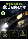 Mey İthalat® 4 Modlu USB Şarjlı LED El Feneri Kamp ve Outdoor