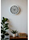 Mey İthalat® 40 Cm Metal  Beyaz Modern Duvar Saati