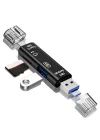 Mey İthalat®  5 In 1 Çok Fonksiyonlu USB 2.0 Micro Sd Kart Okuyucu - Usb/micro Usb/type-C Çıkışlı, Otg Çevirici