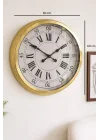 Mey İthalat® 60 cm Gold Metal Dekoratif Roma Rakamlı Duvar Saati