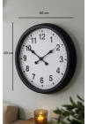 Mey İthalat® 60 cm Siyah Metal Duvar Saati