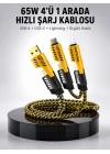 Mey İthalat® 65W 4ü 1 Arada Çoklu Şarj Kablosu – USB-C, USB-A, Lightning, Veri ve Şarj Desteği Yeni Nesil