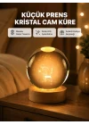 Mey İthalat® 8 cm Küçük Prens Cam Küre USB Işıklı Ahşap Tabanlı Dekor