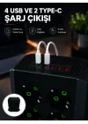 Mey İthalat® 8li Dikey Çoklu Priz 4 USB 2 Type-C Akım Korumalı Anahtarlı Priz