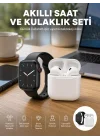 Mey İthalat® Akıllı Saat Gümüş Kasa Bluetooth Kulaklık Hediyeli Çok Fonksiyonlu İkili Set