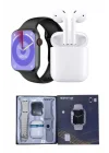 Mey İthalat® Akıllı Saat Gümüş Kasa Bluetooth Kulaklık Hediyeli Çok Fonksiyonlu İkili Set