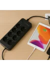 Mey İthalat®  Akım Korumalı Termal Uzatma Kablosu – 8 Priz, 2 USB ve 2 Type-C Girişli, Güçlü Çoklu Priz