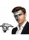 Mey İthalat® Antik Eskitme Gümüş Erkek Yarım Maske - Phantom &amp; Balo Maskesi