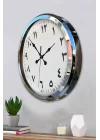 Mey İthalat® Arapça Rakamlı Krom 52 Cm Metal Duvar Saati