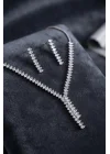 Mey İthalat® Arpa Zirkon Taşlı Su Yolu Kolye ve Küpe Set