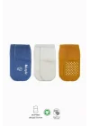 Mey İthalat®  Basic Kaymaz Penye Soket Çorap 3Lü BS10106 İndigo Ekru Hardal