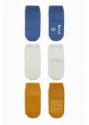 Mey İthalat®  Basic Kaymaz Penye Soket Çorap 3Lü BS10106 İndigo Ekru Hardal