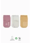 Mey İthalat®   Basic Kaymaz Penye Soket Çorap 3Lü BS10106 Pudra Ekru Somon