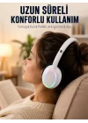 Mey İthalat® Beyaz Kablosuz Bluetooth Kulaklık Mikrofonlu Ergonomik Kulak Üstü Tasarım