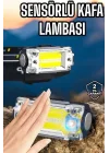Mey İthalat® Beyaz Led Işık Sensörlü Kafa Lambası Lityum Batarya Led El Fenerli Şarjlı