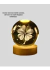 Mey İthalat® Bitki Temalı LED Işıklı Cam Küre Ahşap Standlı Modern Gece Lambası