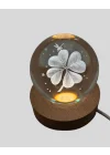 Mey İthalat® Bitki Temalı LED Işıklı Cam Küre Ahşap Standlı Modern Gece Lambası