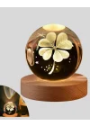 Mey İthalat® Bitki Temalı LED Işıklı Cam Küre Ahşap Standlı Modern Gece Lambası