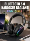 Mey İthalat® Bluetooth 5.0 Kablosuz Kulak Üstü Kulaklık Mikrofonlu RGB Aydınlatmalı