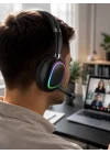 Mey İthalat® Bluetooth 5.0 Kablosuz Kulak Üstü Kulaklık Mikrofonlu RGB Aydınlatmalı