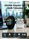 Mey İthalat® Bluetooth Arama Özellikli Akıllı Saat Seti Kablosuz Kulaklık Hediyeli, Android & iOS Uyumlu