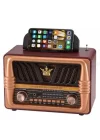 Mey İthalat®  Büyük Boy Telefon Tutma Saplı Retro Ahşap Tasarım Bluetooth Hoparlörlü Radyo – FM/AM Destekli, Şarjlı ve Taşınabilir Radyo NS-8077