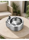 Mey İthalat® Çakmaklı Küllük Paslanmaz Metal Yuvarlak Tasarım