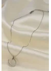 Mey İthalat® Çelik Silver Renk Zirkon Taşlı Çivi Model Kadın Kolye