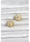 Mey İthalat® Çiçek Model Zirkon Taşlı Düğme veya Manşet Broşu