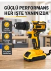 Mey İthalat® Çift Bataryalı Darbeli Şarjlı Matkap Seti – Metal Dişli, 24 Parça Aksesuar ve LED Işıklı