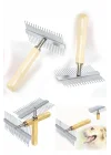 Mey İthalat®  Çift Taraflı Ahşap Saplı Ergonomik Evcil Hayvan Fırçası Tarağı
