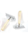 Mey İthalat®  Çift Taraflı Ahşap Saplı Ergonomik Evcil Hayvan Fırçası Tarağı
