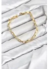 Mey İthalat® CM Kare Halka Model Gold Renk Pirinç Kadın Bileklik
