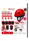 Mey İthalat® Çocuk Kaskı Ve Dizlik, Dirseklik Eldiven Set KIRMIZ/KIRMIZISİYAH