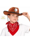 Mey İthalat® Çocuk Kovboy Şapka Rozetli Kahverengi &amp; Kırmızı Bandana Seti