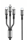 Mey İthalat®  DC62 3in1 Type-C to 60W Type-C / 12W Lightning / 15W Micro 1.2M Hızlı Şarj Kablo - Siyah