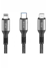 Mey İthalat®  DC62 3in1 Type-C to 60W Type-C / 12W Lightning / 15W Micro 1.2M Hızlı Şarj Kablo - Siyah
