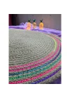Mey İthalat® DecoHandy 39cm Neon Renkli Şeritli Jüt Örme Supla Amerikan Servis