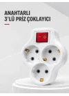 Mey İthalat® Duvar Tipi 3’lü Priz Çoklayıcı Kablosuz Anahtarlı Kompakt Priz Adaptörü