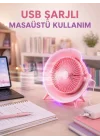 Mey İthalat® Gece Lambası Özellikli Şarjlı Mini Masaüstü Fan