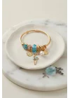 Mey İthalat® Geyik Model Gold Renk Mavi Charmlı Bileklik