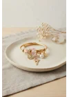 Mey İthalat® Geyik Model Gold Renk Pembe Charmlı Bileklik